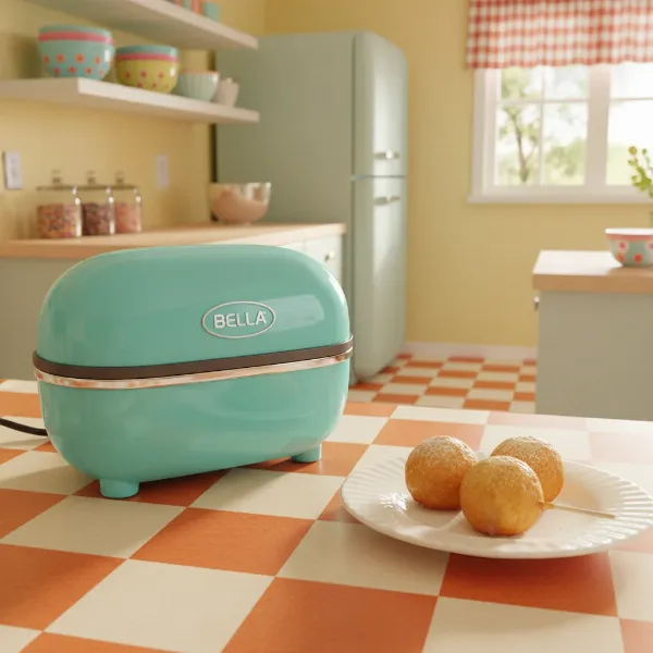 Bella cake pop maker retro style design in a vibrant kitchen setting with baked cake pops.