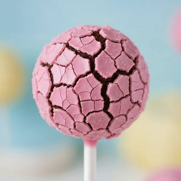 Close-up of a cracked cake pop showing fissures from thermal shock.