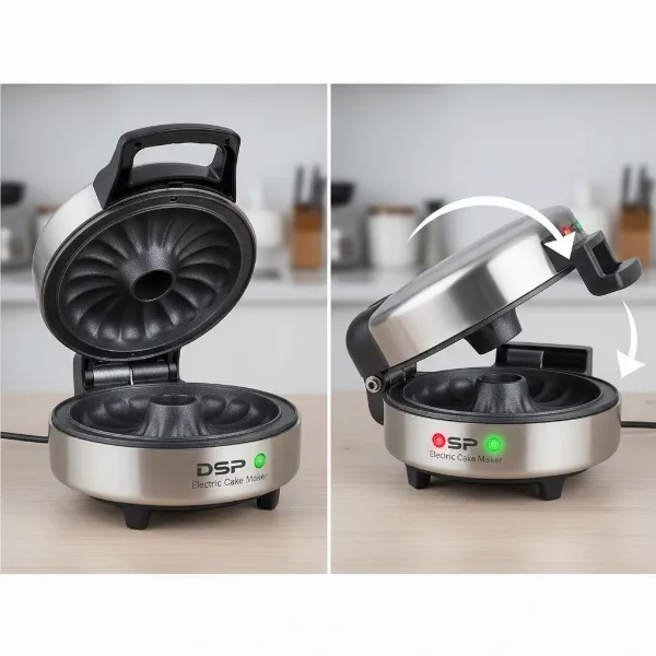 DSP Electric Cake Maker with indicator lights and unique flip design for even baking.
