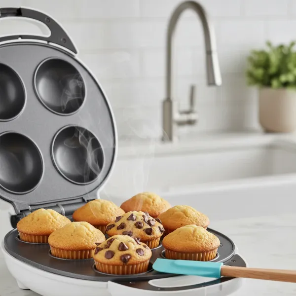 An assortment of freshly baked mini cupcakes, muffins, and savory bites made with the Dash maker.