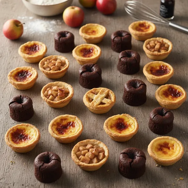 Assortment of mini cakes and tarts made in a Sunbeam Pie Maker, showcasing its sweet versatility.
